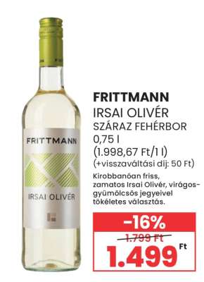 Frittmann Irsai Olivér száraz fehérbor