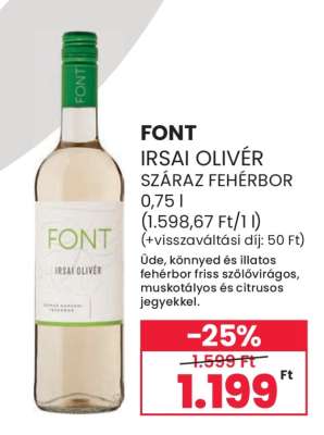 FONT IRSAI OLIVÉR SZÁRAZ FEHÉRBOR