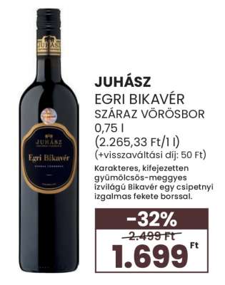 JUHÁSZ EGRI BIKAVÉR SZÁRAZ VÖRÖSBOR 0,75 l