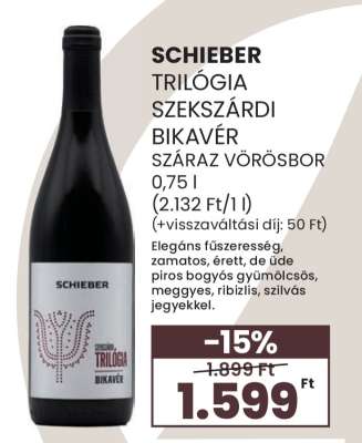 SCHIEBER TRILÓGIA SZEKSZÁRDI BIKAVÉR SZÁRAZ VÖRÖSBOR 0,75 l