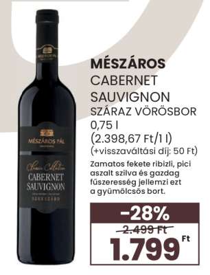 MÉSZÁROS CABERNET SAUVIGNON SZÁRAZ VÖRÖSBOR