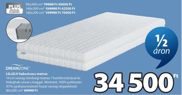 DREAMZONE LILLEV habszivacs matrac