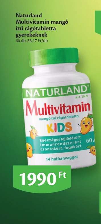Naturland Multivitamin mangó ízű rágótabletta gyerekeknek