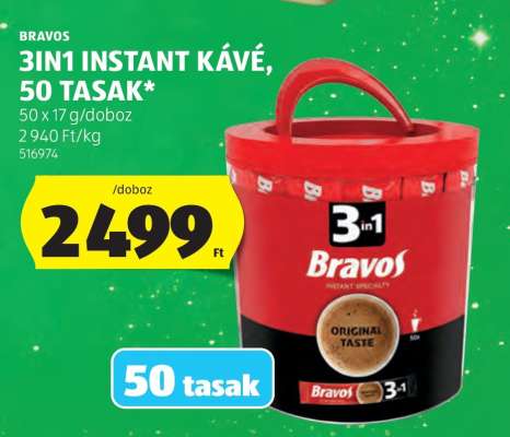 BRAVOS 3IN1 INSTANT KÁVÉ, 50 TASAK
