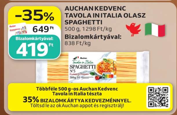 AUCHAN KEDVENC TAVOLA IN ITALIA OLASZ SPAGHETTI