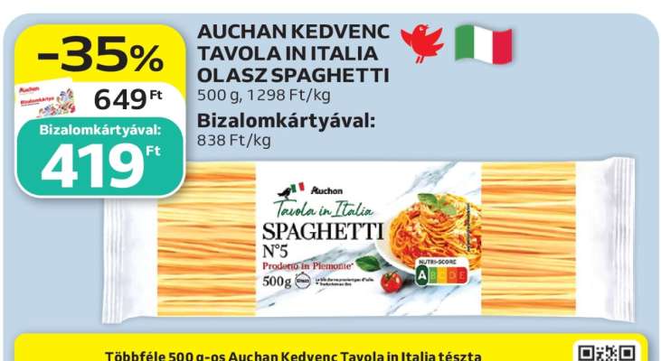 AUCHAN KEDVENC TAVOLA IN ITALIA OLASZ SPAGHETTI