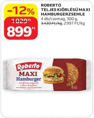 ROBERTO TELJES KIŐRLÉSŰ MAXI HAMBURGERZSEMLE