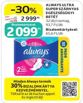 ALWAYS ULTRA SUPER SZÁRNYAS EGÉSZSÉGÜGYI BETÉT