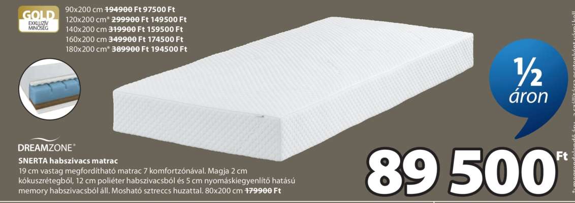 DREAMZONE SNERTA habszivacs matrac