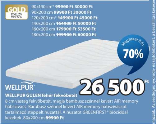 WELLPUR GULEN fehér fekvőbetét