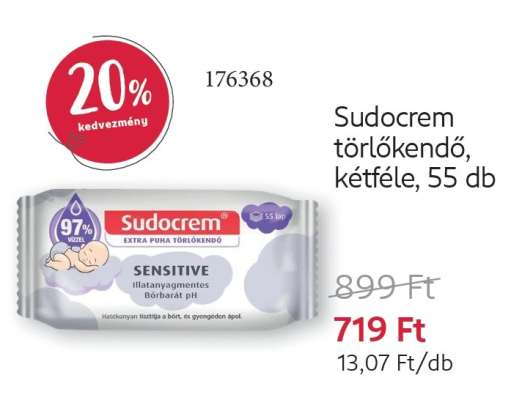 Sudocrem törlőkendő, kétféle, 55 db