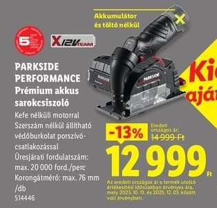 Parkside Performance Prémium akkus sarokcsiszoló
