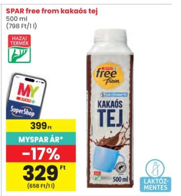 SPAR free from kakaós tej