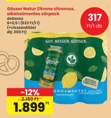 Gösser Natur Zitrone citromos, alkoholmentes sörpack