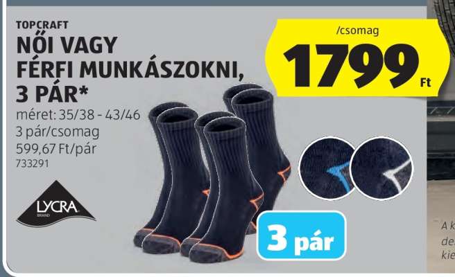 TOPCRAFT Női vagy Férfi Munkászokni, 3 pár