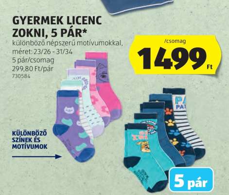 GYERMEK LICENC ZOKNI, 5 PÁR