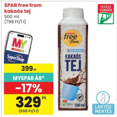 SPAR free from kakaós tej