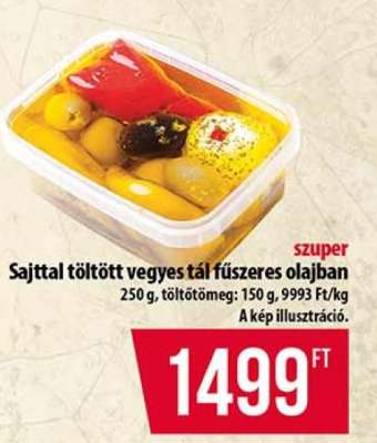Sajttal töltött vegyes tál fűszeres olajban