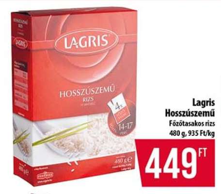 LAGRIS HOSSZÚSZEMŰ FŐZŐTASAKOS RIZS