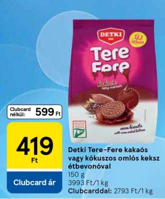 Detki Tere-Fere kakaós vagy kókuszos omlós keksz étbevonóval