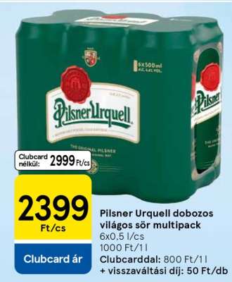 Pilsner Urquell dobozos világos sör multipack