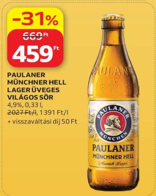 PAULANER MÜNCHNER HELL LAGER ÜVEGES VILÁGOS SÖR