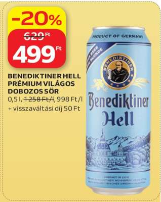 BENEDIKTINER HELL PRÉMIUM VILÁGOS DOBOZOS SÖR