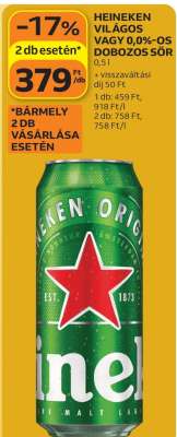 Heineken Világos vagy 0,0%-os Dobozos Sör