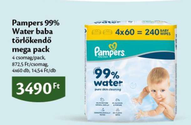 Pampers 99% Water baba törlőkendő mega pack