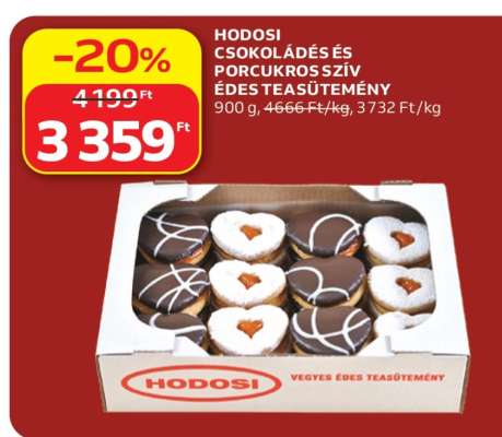 Hodosi csokoládés és porcukros szív édes teasütemény