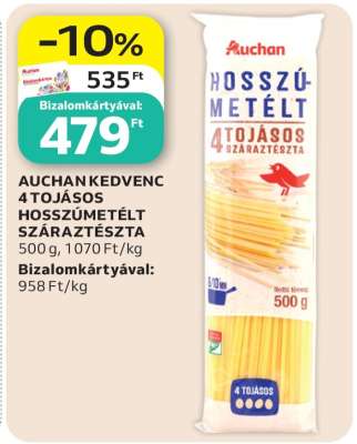 AUCHAN KEDVENC 4 TOJÁSOS HOSSZÚMETÉLT SZÁRAZTÉSZTA