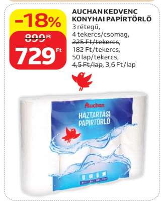 AUCHAN KEDVENC KONYHAI PAPÍRTÖRLŐ