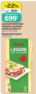 AUCHAN KEDVENC DURUM LASAGNE SZÁRAZTÉSZTA