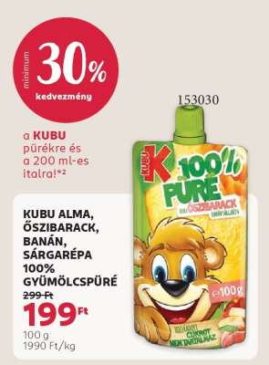 KUBU ALMA, ŐSZIBARACK, BANÁN, SÁRGARÉPA 100% GYÜMÖLCSPÜRÉ