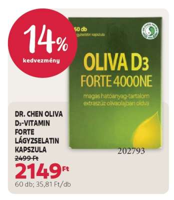 DR. CHEN OLIVA D₃-VITAMIN FORTE LÁGYZSELATIN KAPSZULA