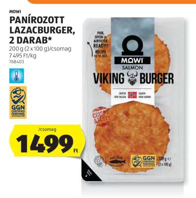 MOWI Panírozott Lazacburger, 2 darab
