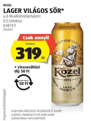 Kozel Lager Világos Sör