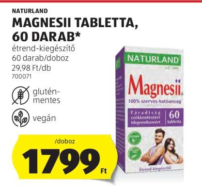 NATURLAND MAGNESII TABLETTA, 60 DARAB