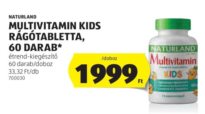 NATURLAND MULTIVITAMIN KIDS RÁGÓTABLETTA, 60 DARAB