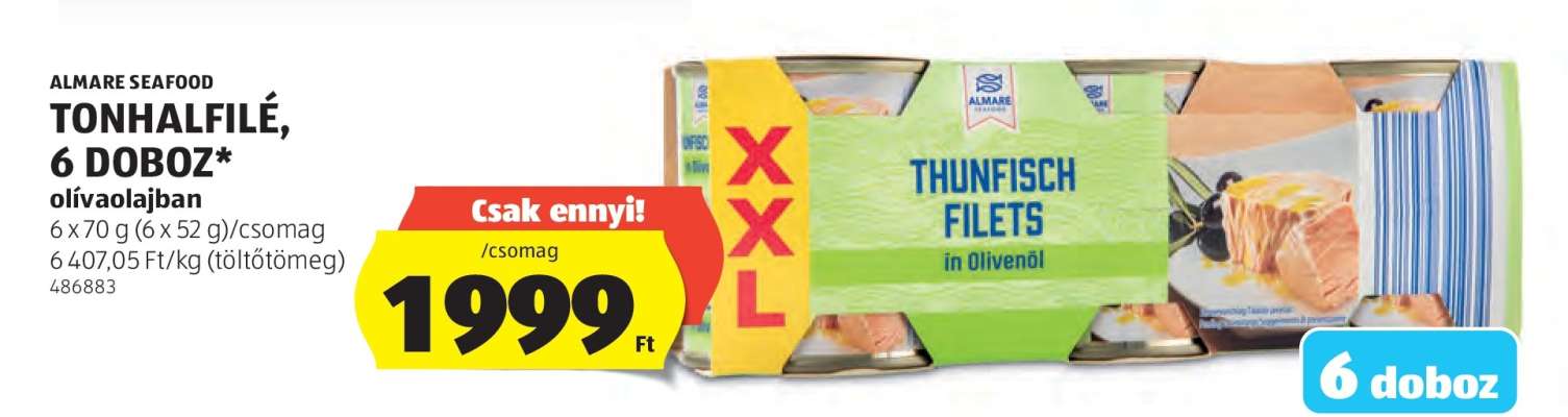 ALMARE SEAFOOD TONHALFILÉ, 6 DOBOZ
