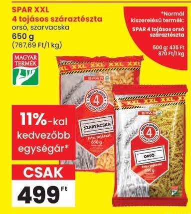 SPAR XXL 4 tojásos száraztészta