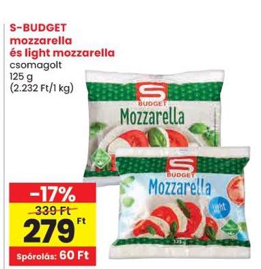 S-BUDGET mozzarella és light mozzarella