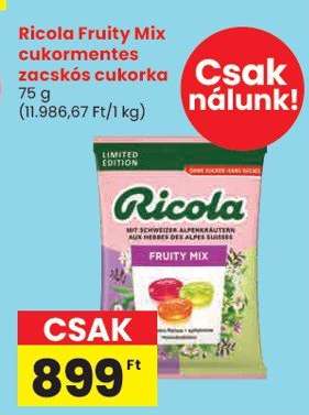 Ricola Fruity Mix cukormentes zacskós cukorka