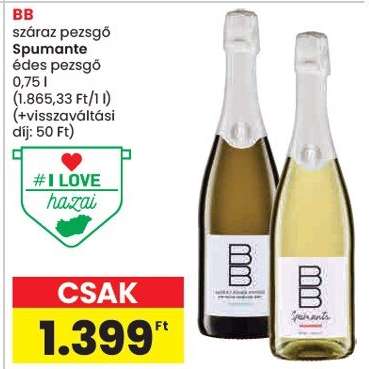 BB száraz pezsgő / Spumante édes pezsgő
