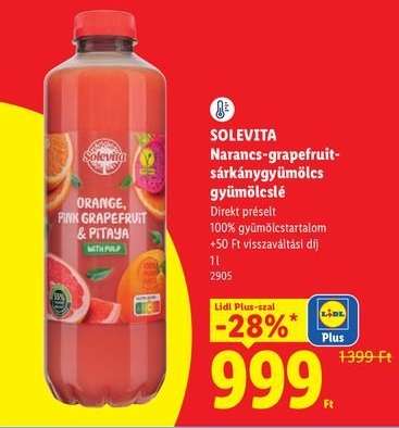 Solevita Narancs-grapefruit sárkánygyümölcs gyümölcslé