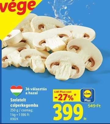 Szeletelt csiperkegomba