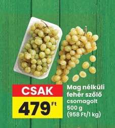 Mag nélküli fehér szőlő