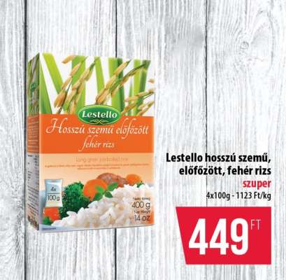 Lestello hosszú szemű, előfőzött, fehér rizs