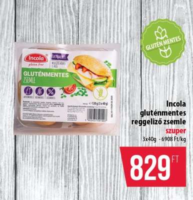 Incola gluténmentes reggeliző zsemle