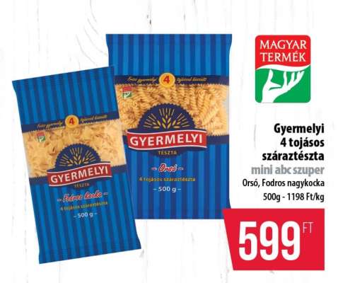 Gyermelyi 4 tojásos száraztészta